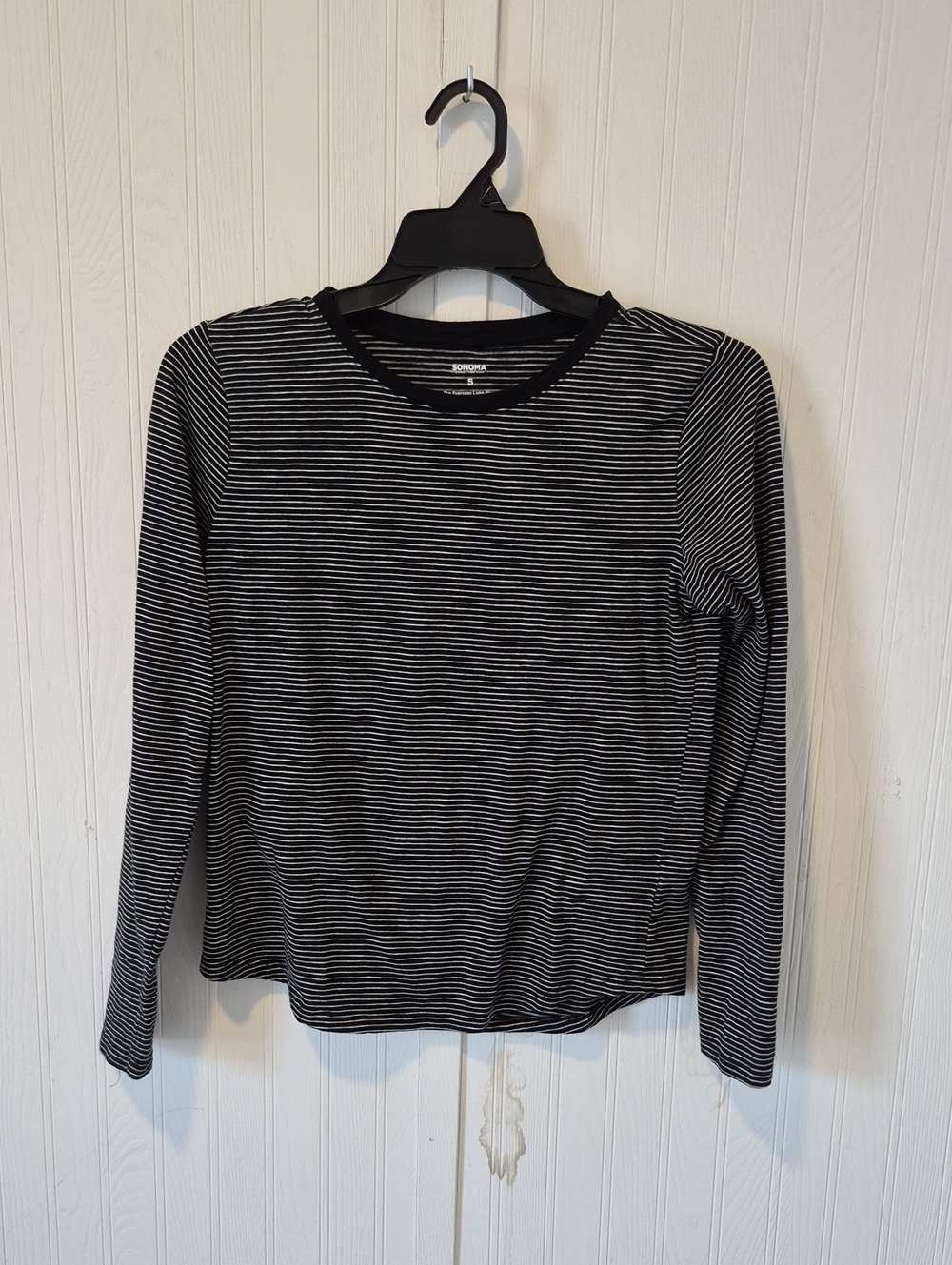 Sonoma Black & White Striped Long-Sleeve Crew Tee